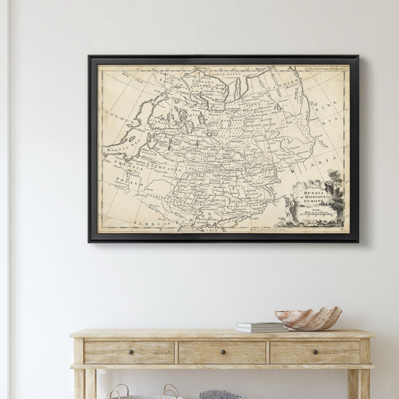 Carte de la Russie-impression d’art graphique sur toile encadrée, H 30,5 po x l 42,5 po x P 1,5 po, Cadre noir