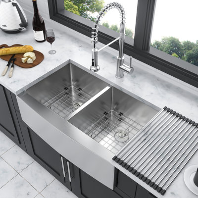 33X21x10 Inch Stainless Steel Sink - Modern Design For Stylish Kitchens 33"X21"X10" Double Bowl With X-Shaped Water Guide Efficient Drainage