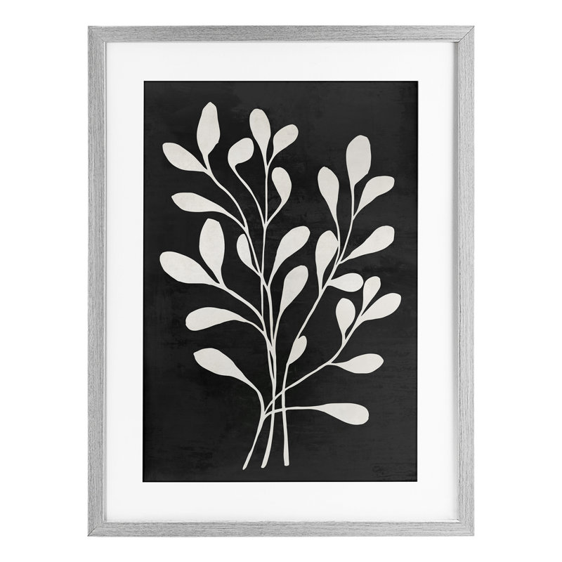 «Leaf Whispers» sur fond noir, impression par Andrea Haase, H 23 po x l 17 po, Cadre de ferme gris