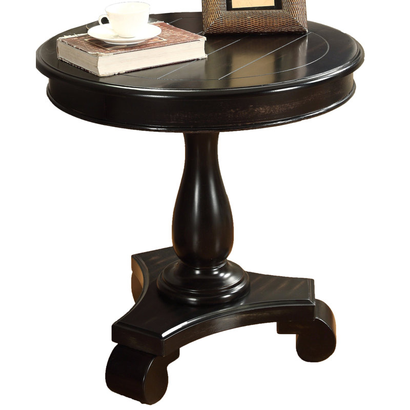 Table d'appoint ronde à piédestal en bois, Noir