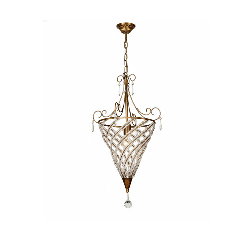 Luminaire suspendu traditionnel doré à 1 lumière avec détails en cristal transparent