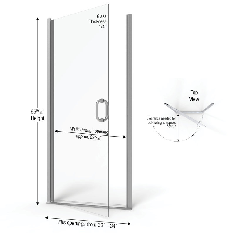 Infinity 33'' - 34'' W x 65.56'' H Semi-Frameless Shower Door with Clear Glass, Brushed Nickel, AquaGlideXP clear