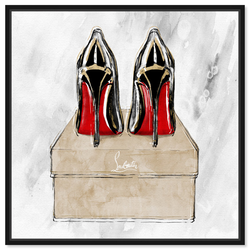 Chaussures rouges à talons rouges, talons hauts de luxe noir moderne - peinture à cadre flottant, H 21 po x l 21 po