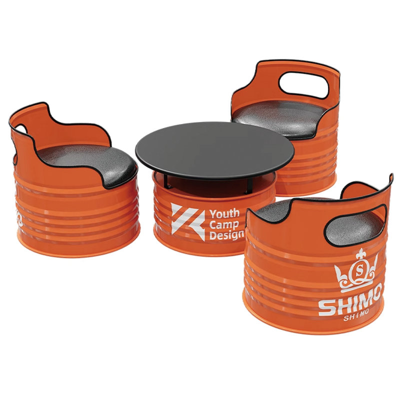 Table et chaises de style industriel, Orange, Orange / Noir