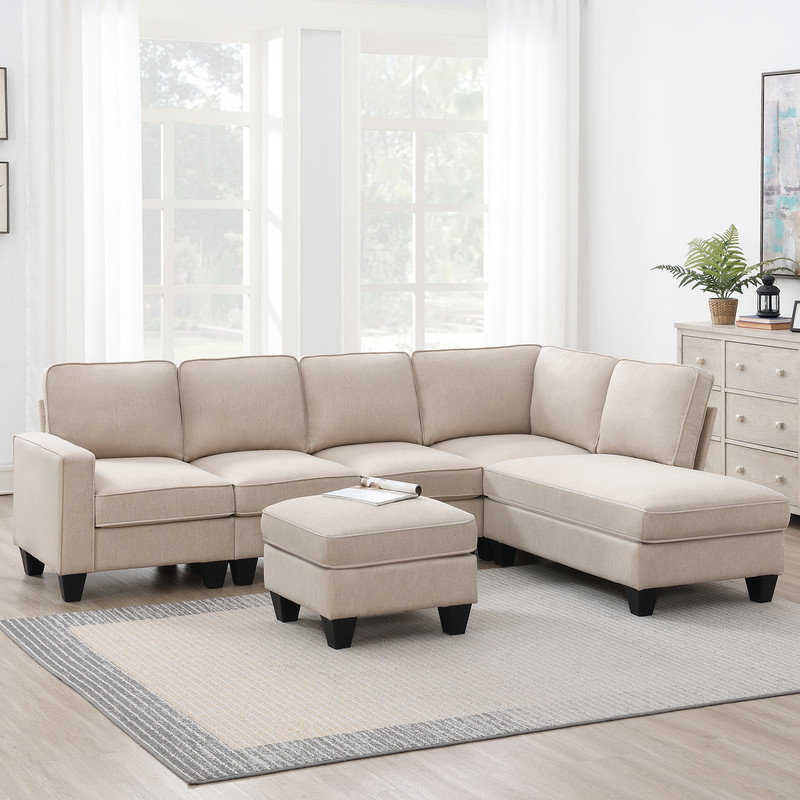 Khristine Upholstered Sectional Right Hand Facing, Khaki 100% Polyester