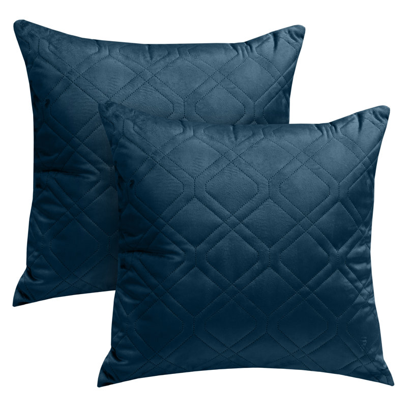 Aspire Homeware Diamond-Pattern Square Velvet Cushion Cover, Navy, Pack of 2