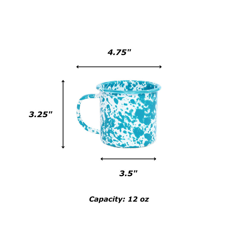 Crow Canyon Enamelware Splatter 16 oz Mugs, Grey, Yellow, 12