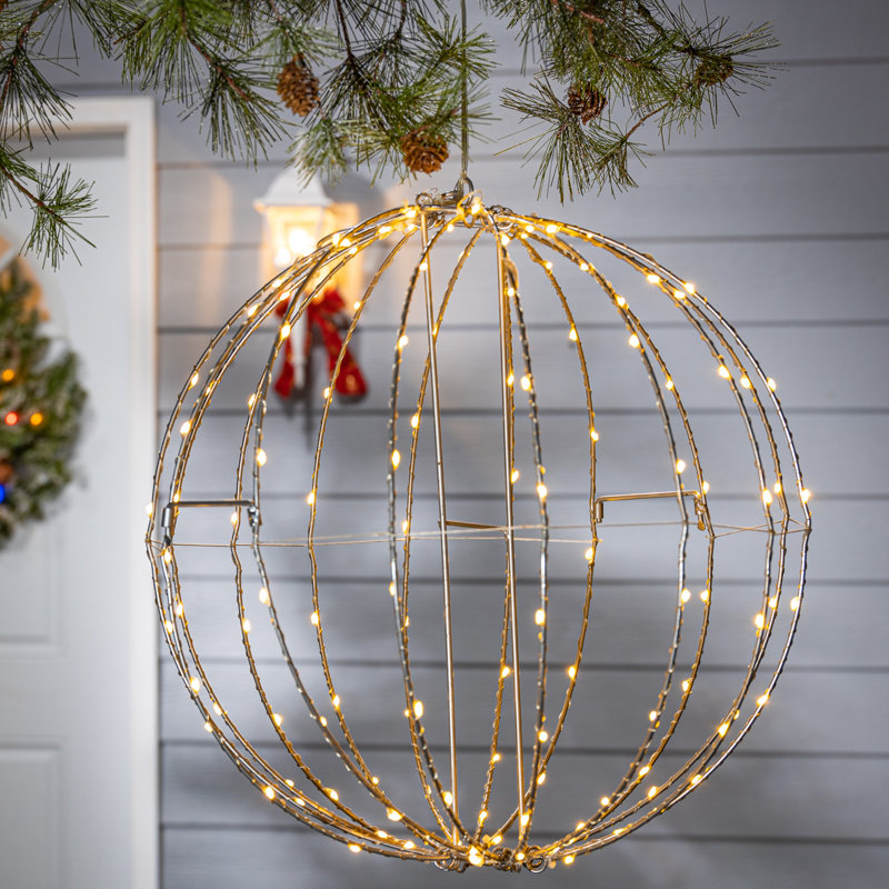 Whimsical Illuminated Metal Sphere With Warm White Micro Leds, 17" H x 15" W x 15" D
