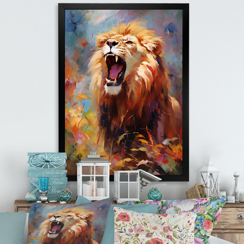 Lion impressioniste sérénade impressionniste - impression, Cadre photo noir, H 20 po x l 12 po x P 1 po