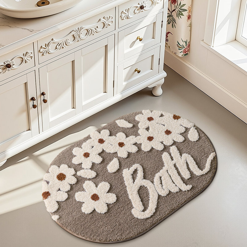 Tapis floral lavable antidérapant pour salle de bain, 24" W x 36" L