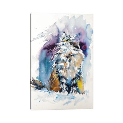 Cat On The Snow by Anna Brigitta Kovacs - Print on Canvas