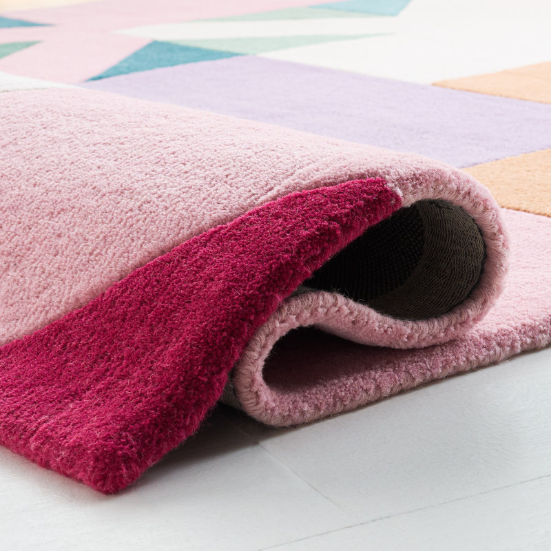 Tapis rose / orange / beige en laine touffeté à la main Harsirat, Rectangle 5 pi x 8 pi