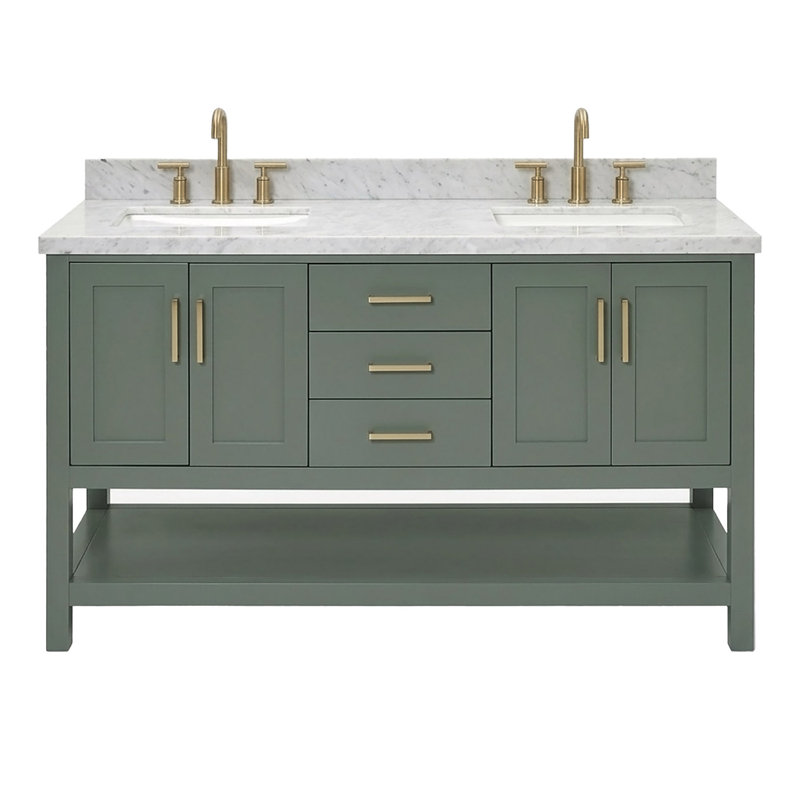 Magnolia Bath Vanity Oval Basin, White Quartz, Rectangle , Vintage Green