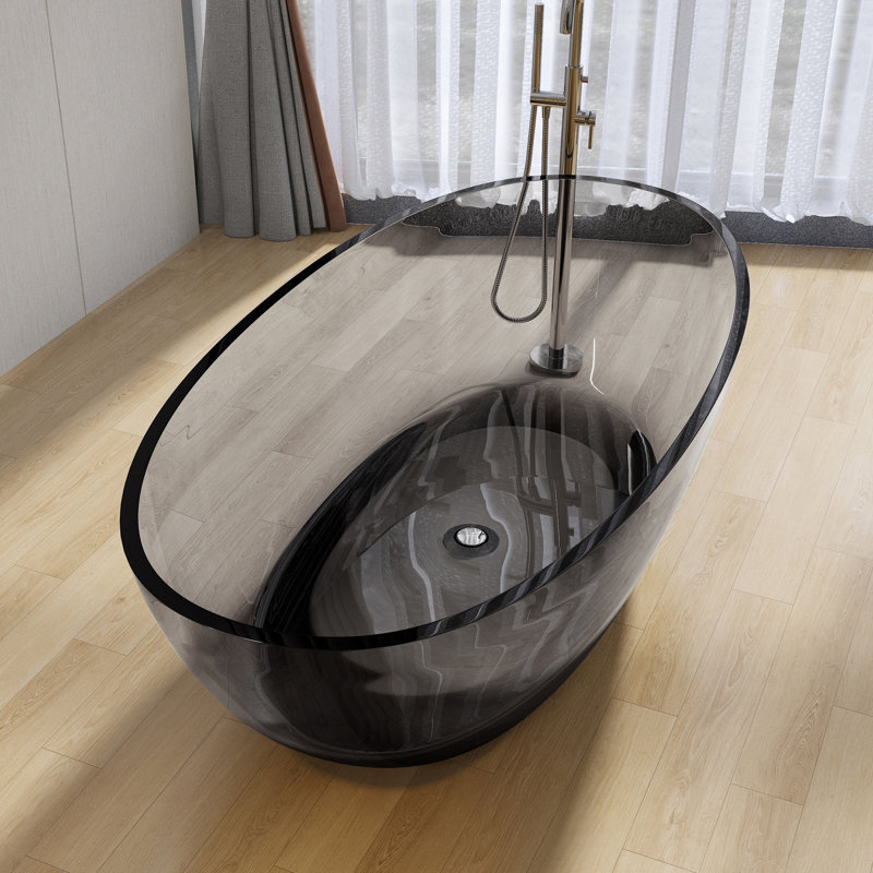 Baignoire autoportante 71 po x 35 po en résine, Gris transparent