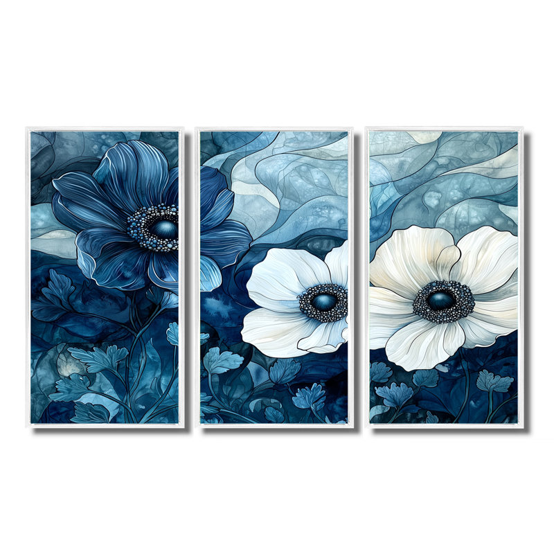 Addylan - coquelicots, ensemble de reproductions d'art mural, Reproduction avec cadre flottant, H 40 po x l 60 po, White