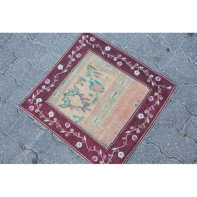 Tapis Oushak rétro vintage pour salle de bain - Petit tapis orange antique