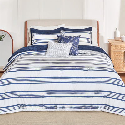 Anne Klein Archer Stripe 4-Piece Cotton Blend Comforter Set