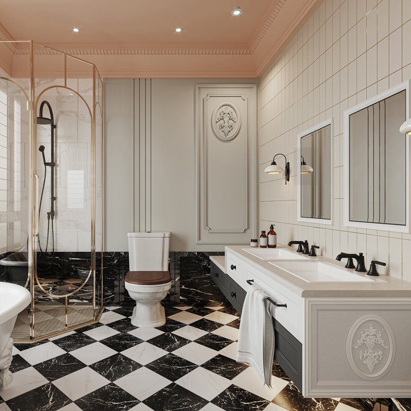 Robinet de salle de bain à large entraxe avec bonde, Noir mat