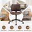 Chaise de bureau Mid-Century moderne sans accoudoirs avec roulettes, chaise de bureau pivotante en similicuir avec coque en bois de noyer, hauteur réglable et fonction berçante-1653670741