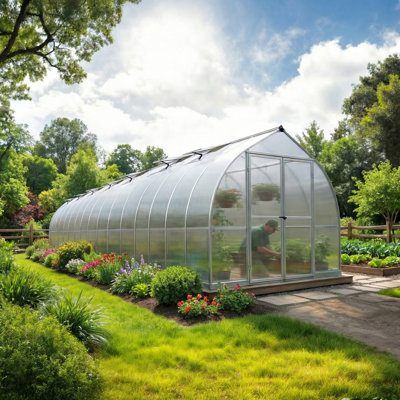 Palram - Canopia Bella 8' W x 32' D Walk-In Hobby Twin Wall Polycarbonate Aluminum Frame Bell Greenhouse Kit with Roof Vents - Silver