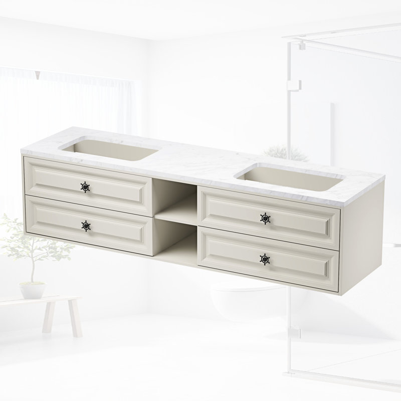Meuble-lavabo double 84 po avec plateau en marbre Abdulhay