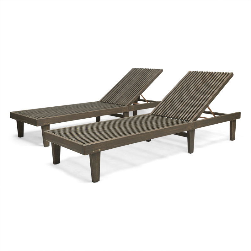 Cadain Outdoor Acacia Wood Chaise Lounge Set, Gray 