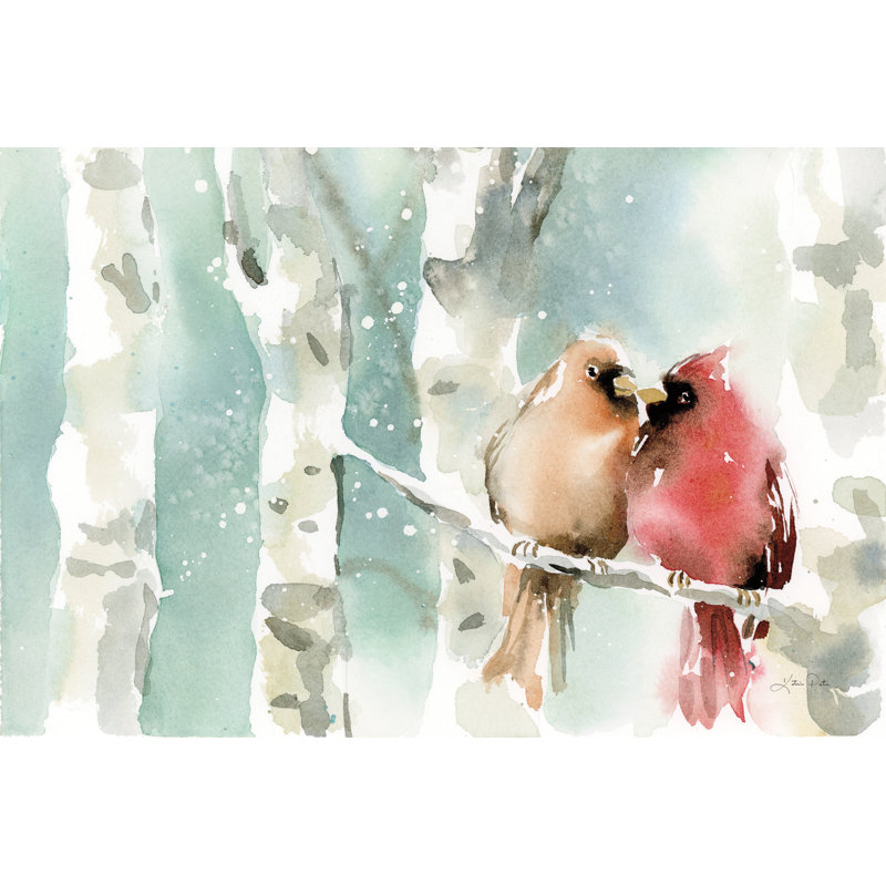 «Christmas Cardinals Crop» par Katrina Pete, reproduction sur toile, H 24 po x l 36 po