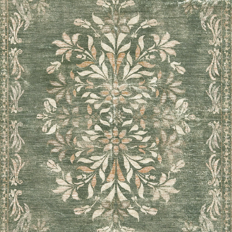 Vintage Floral Distressed Design Non-Slip Low-Pile Soft Thin Faux Wool Area Rug, Rectangle 2' x 3'