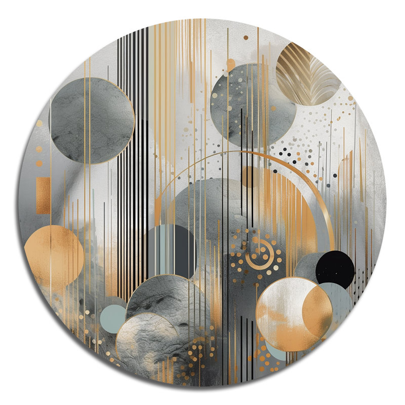 «Abstract Shapes And Lines II», art mural rond en marbre abstrait sur métal, H 36 po x l 36 po x P 1 po