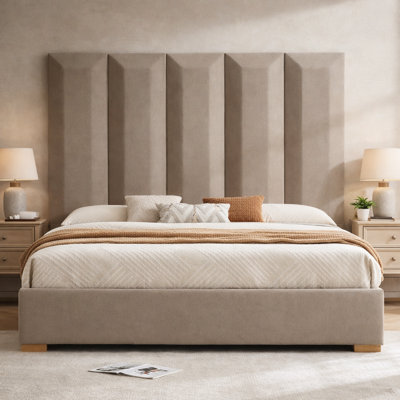 Grande tête de lit tapissier avec 2 tiroirs de rangement en bois Coletti