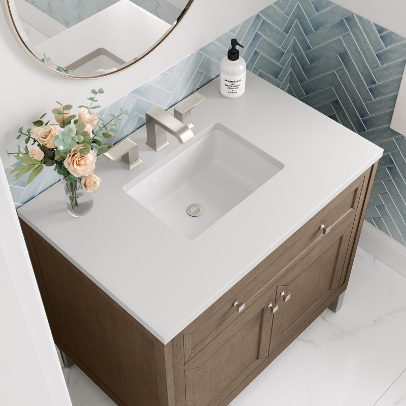 Chicago 36' W Single Vanity, Smokey Celadon, White Zeus Quartz, 8" Widespread