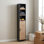 Grande armoire de rangement pour salle de bain avec tablettes ouvertes et porte ventilée, noir et brun - Collection Bergen