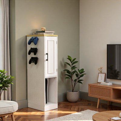 Meuble audio-vidéo pour console de jeu 44,49 po, meuble multimédia avec 2 tiroirs intégrés et 3 crochets, console de jeu pour console PS5 et Xbox