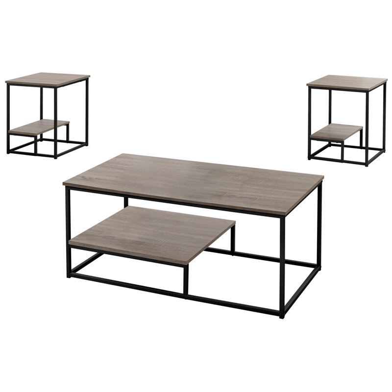  Table basse moderne en bois, ensemble de 3 tables basses de salon, Taupe foncé, Noir