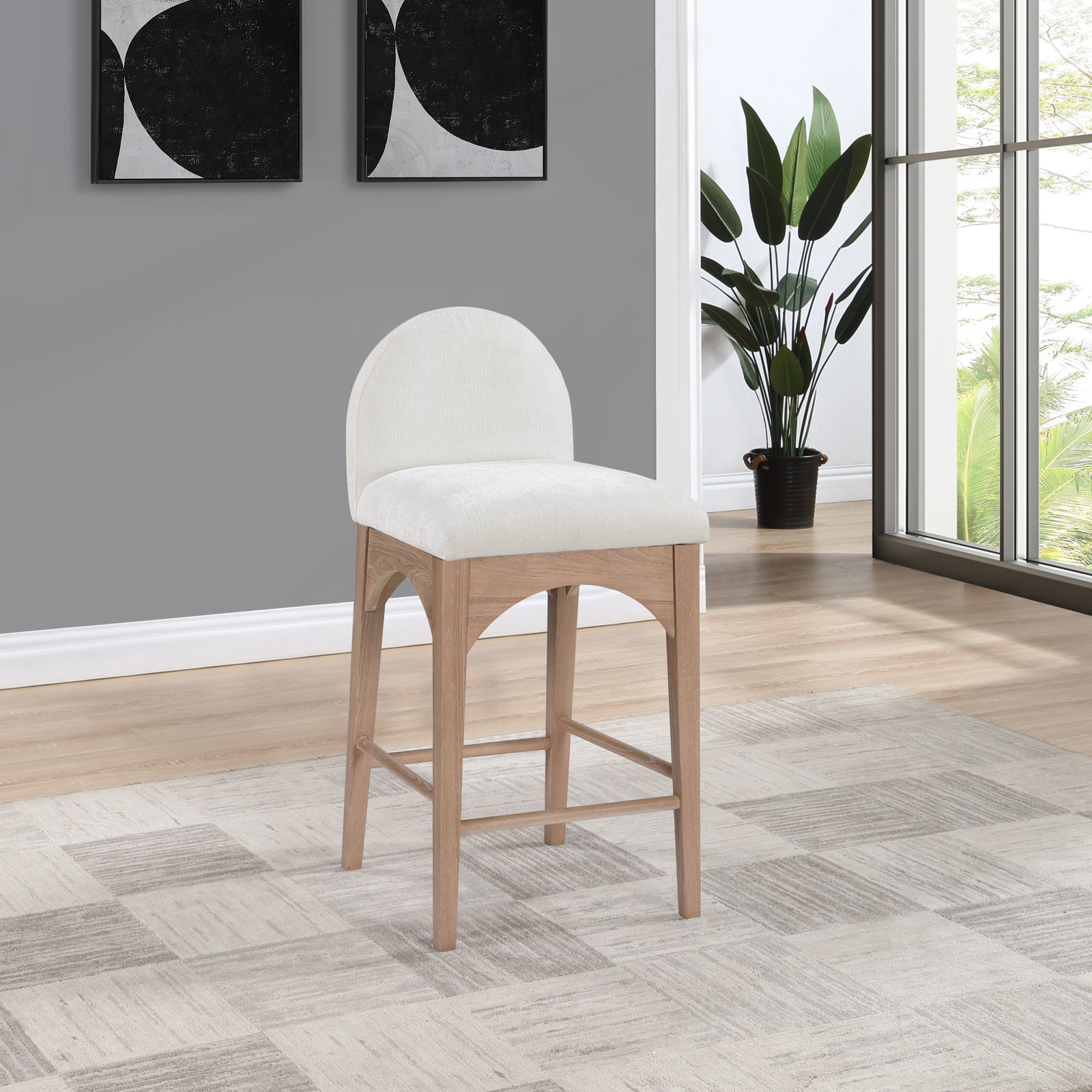 Waldorf 27" Bar Stool, Natural, Cream Boucle