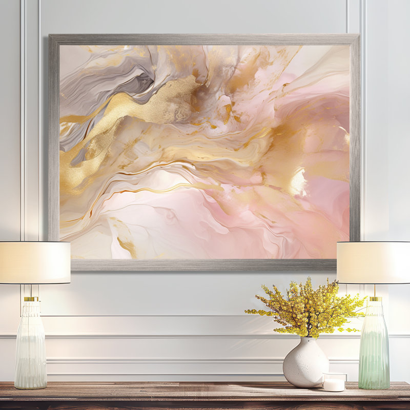 Exquis symphonie abstraite rose et pastel doré I - art abstrait de peinture murale pour le salon, H 24 po x l 32 po x P 1 po