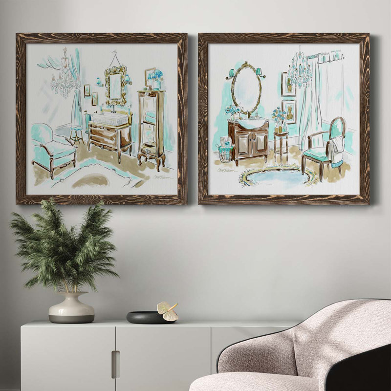 «Blue Opulence I», ensemble de 2 peintures sur toile encadrées, H 35,5 po x l 71 po x P 1,5 po, Encadré de bois de noyer