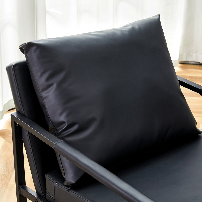 Ensemble de 1 canapé classique en cuir de polyuréthane noir et structure en métal - Conception ergonomique, un mélange parfait de styles moderne et industriel