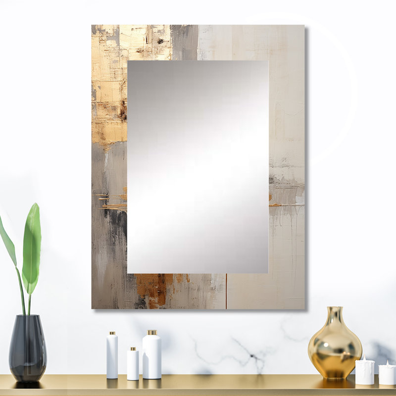 Gold And Beige Soft Fusion I - Pier Decorative Mirror, Beige Wall Mirror, Printed Metal Art, 32" x 24"