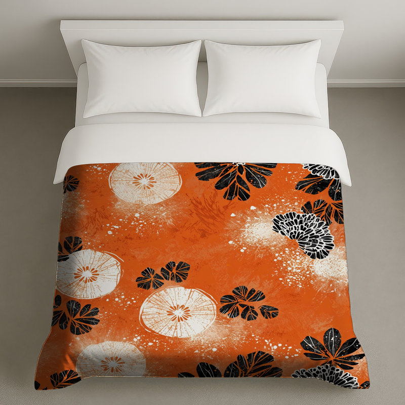 Housses de couette orange et noires, Grand lit