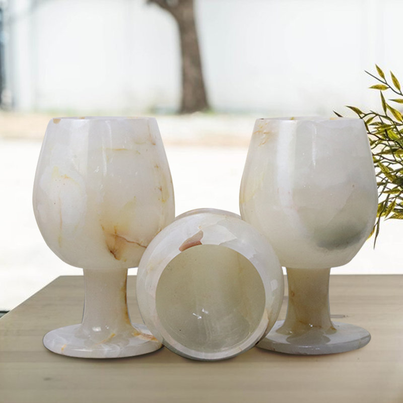 Ensemble de 6 verres à vin en marbre naturel faits à la main - Verres en pierre vert clair