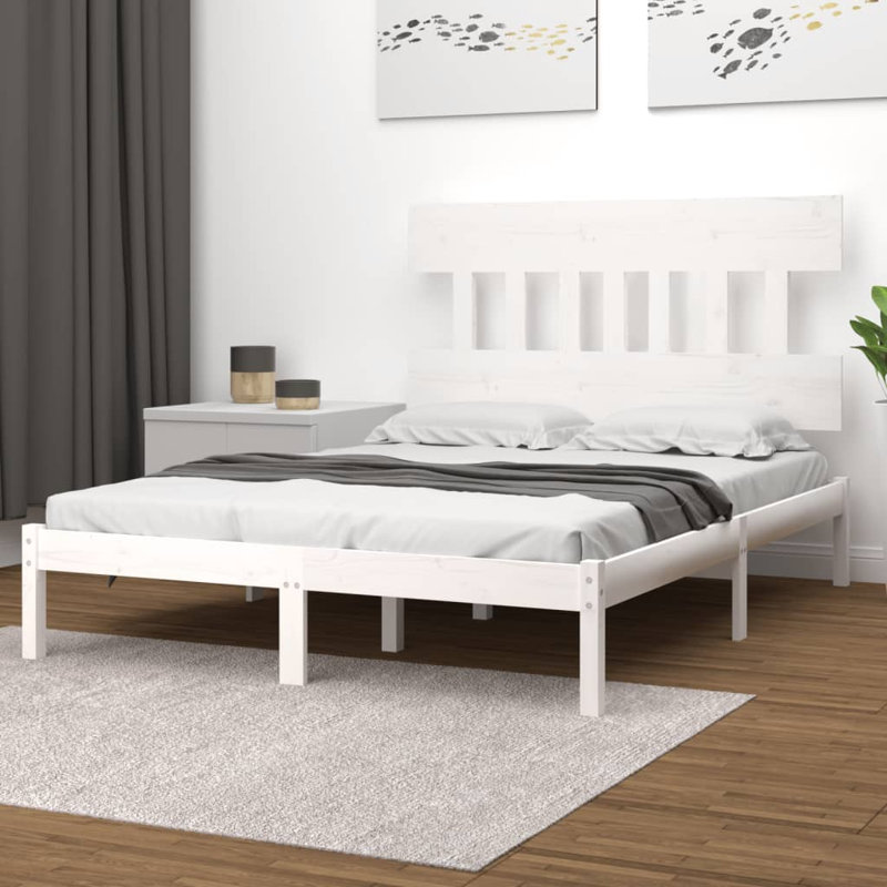 Bed Frame Solid Wood, 140 x 190cm, Black