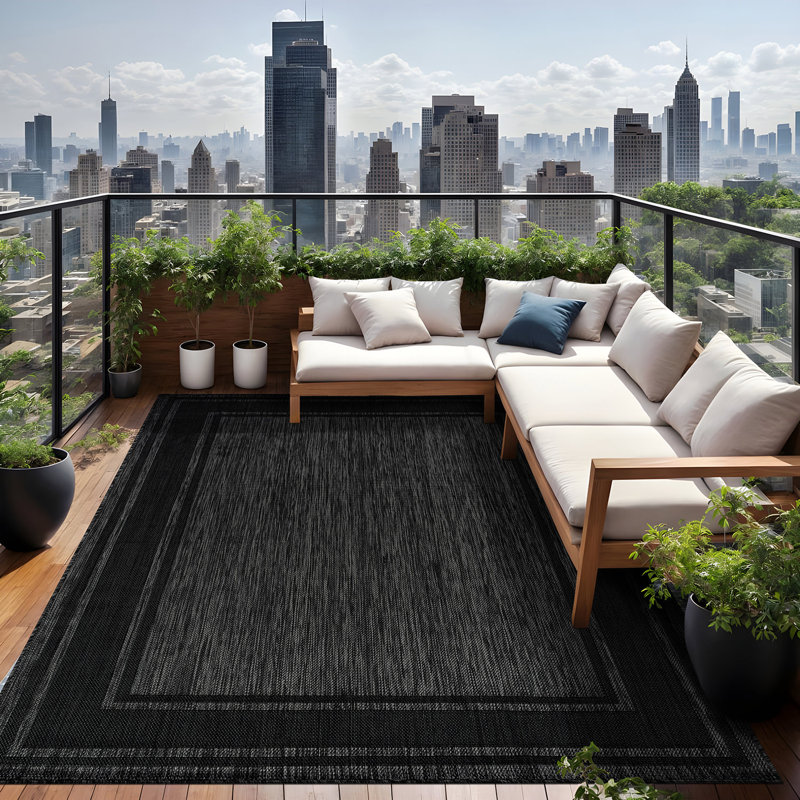 Tapis noir intérieur / extérieur Waikiki, Rectangle 10 pi x 14 pi