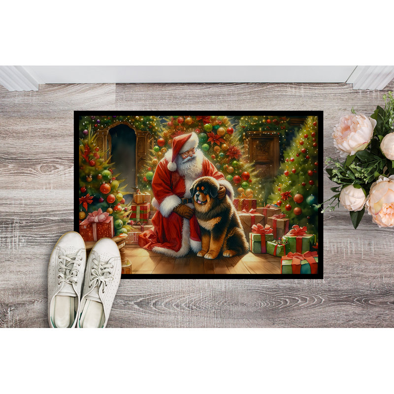 Tibetan Mastiff and Santa Claus Doormat, 24" W x 36" L