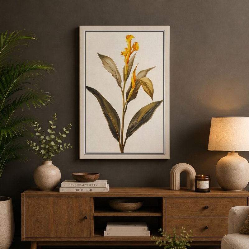Golden Daffodil Study Botanical - Wrapped Canvas, 24x16 - 61.0 x 40.6 cm, Sage Border