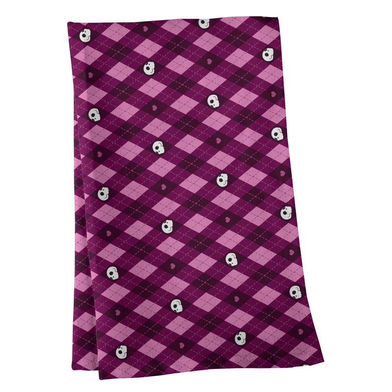 Serviette à thé à motif argyle crânes, Sergé de coton, Rose