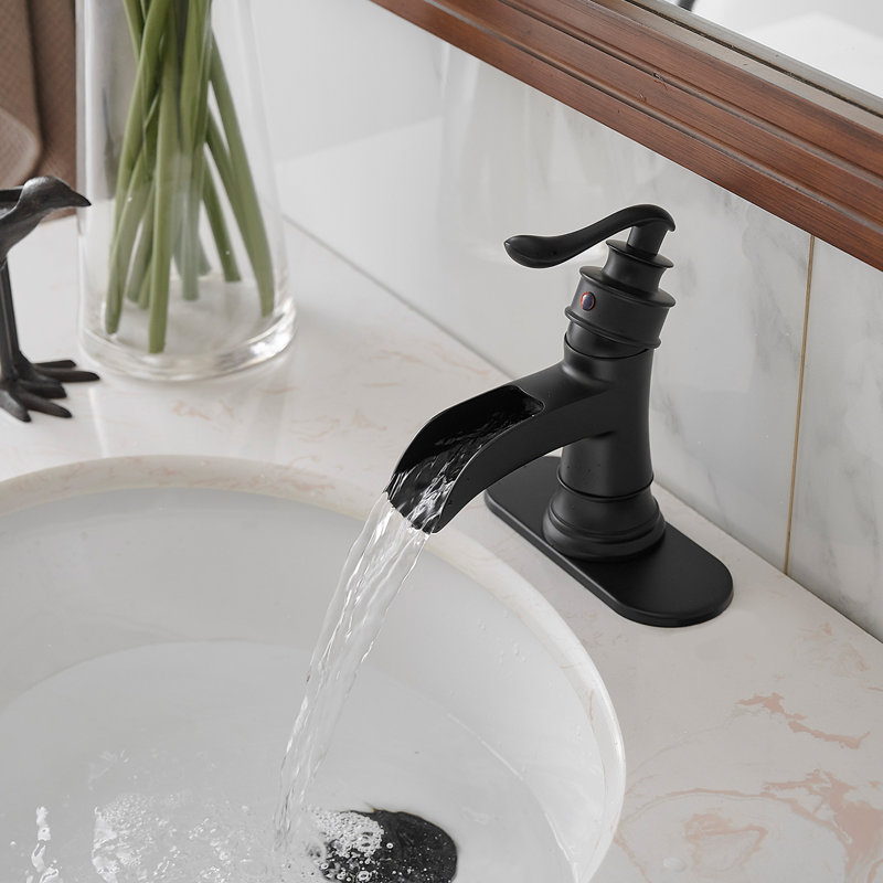 Robinet de salle de bain à un trou avec bonde sans poignées, Noir mat