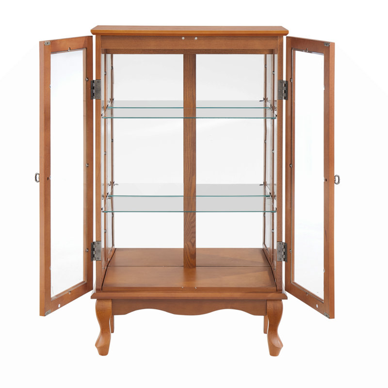Doors Curio Cabinet With Tempered Glass Doors, Curio Cabinets With Mirrored Back Panel And Adjustable Shelves, Ed Display Cabinet  Home, Office  Bulb Included