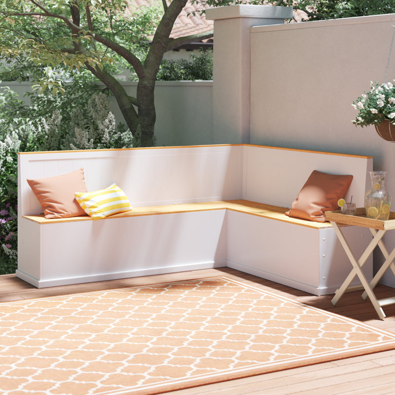Appleridge  Corner Wood Storage Bench, White/Stain Wax, H90 x W200 x D160cm