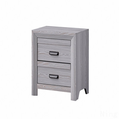 1Pc Contemporary Nightstand End Table With Two Storage Drawers In Gray Rustic Finish, Bedroom Wooden Furniture